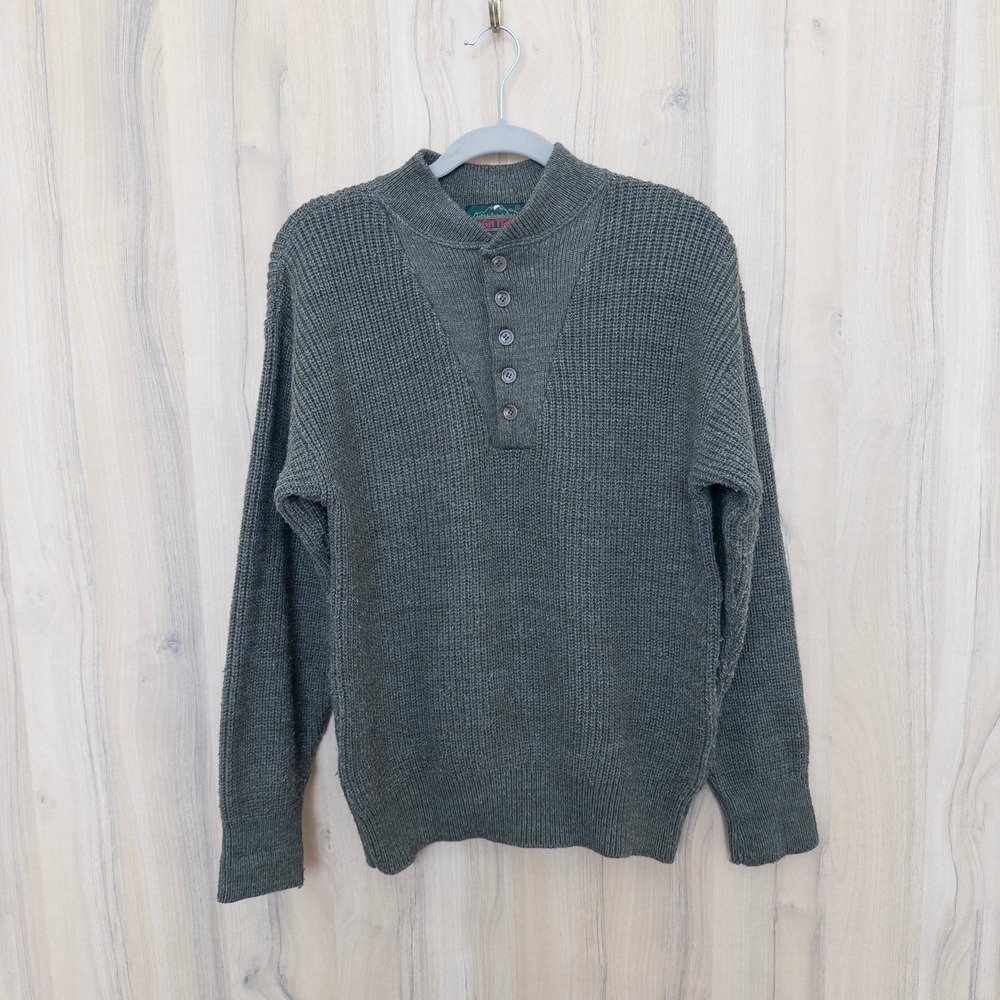 Vintage High Trek Lord Jeff Mens Wool Henley Sweater L Green Ribbed Heritage 90s